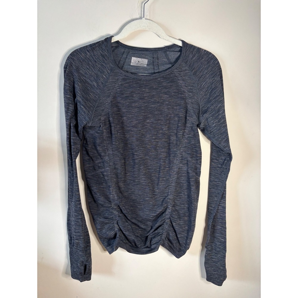 Athleta Momentum Space Dye Long Sleeve Top Gray Blue Ruched Thumbhole 724821‎ M